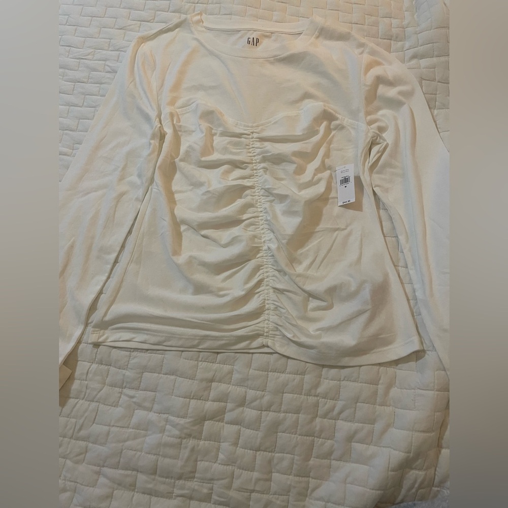 GAP Off-White Ruched Long Sleeve Top